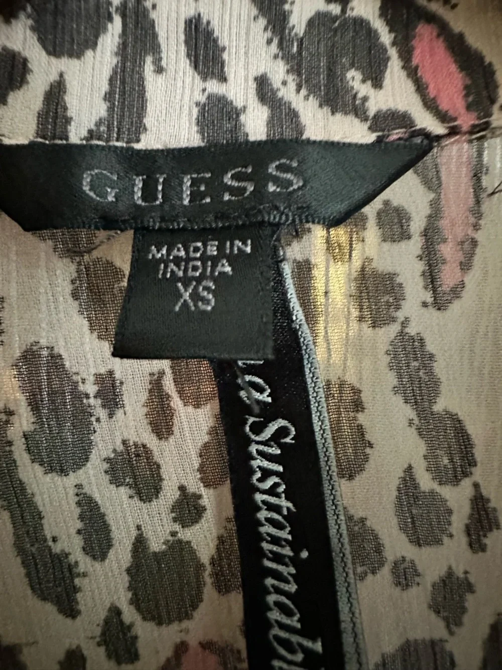 Guess Leopard Print Button-Up Blouse in Ivory, Black & Pink - Picture 2 of 6